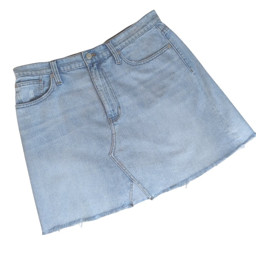 MADEWELL Rigid Distressed Raw Hem Cotton Denim A-Line Mini Skirt 32 Light Wash